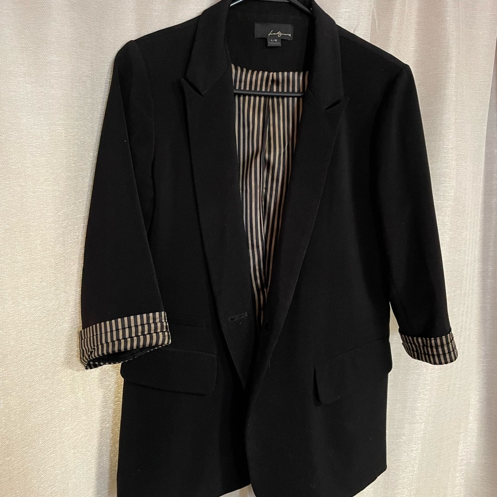 Forever 21, size L blazer in black with gold stripe cuff